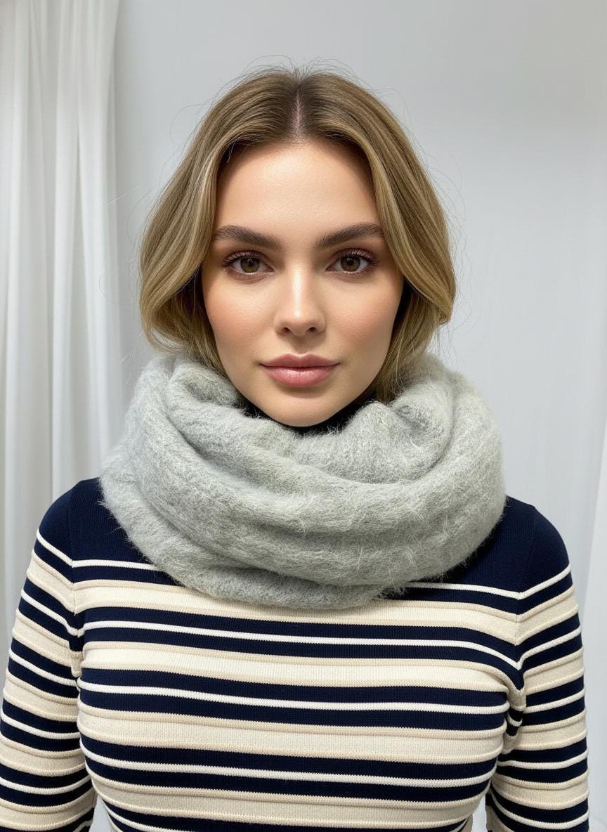 Knitted Aran Style Pattern Snood Soft Infinity Scarf For Winter Comes with a gift bag
