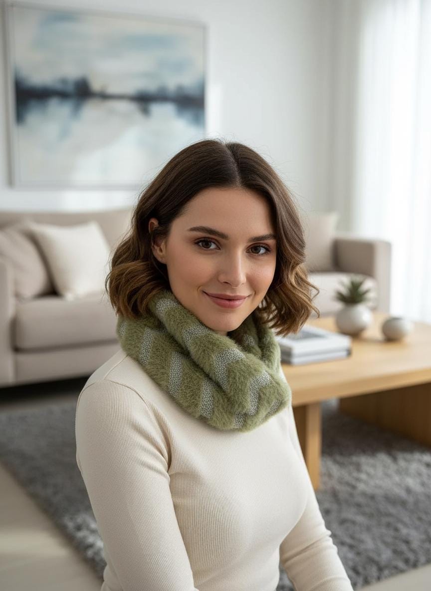 Fuzzy Zigzag Knitted Snood | Silver Metallic Winter Loop Scarf For Winter Comes with a gift bag