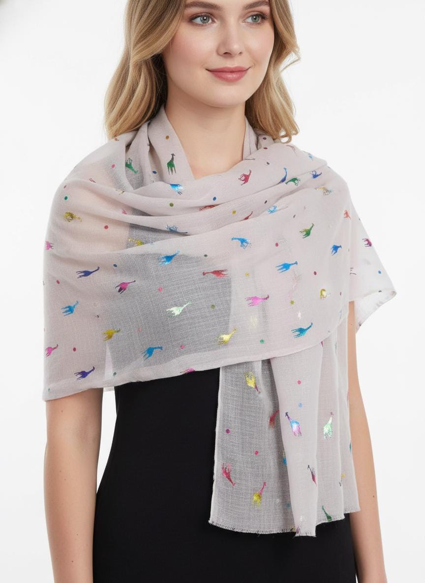 Glitter Giraffe Print Fashion Scarf Wrap For Women Comes with a gift bag