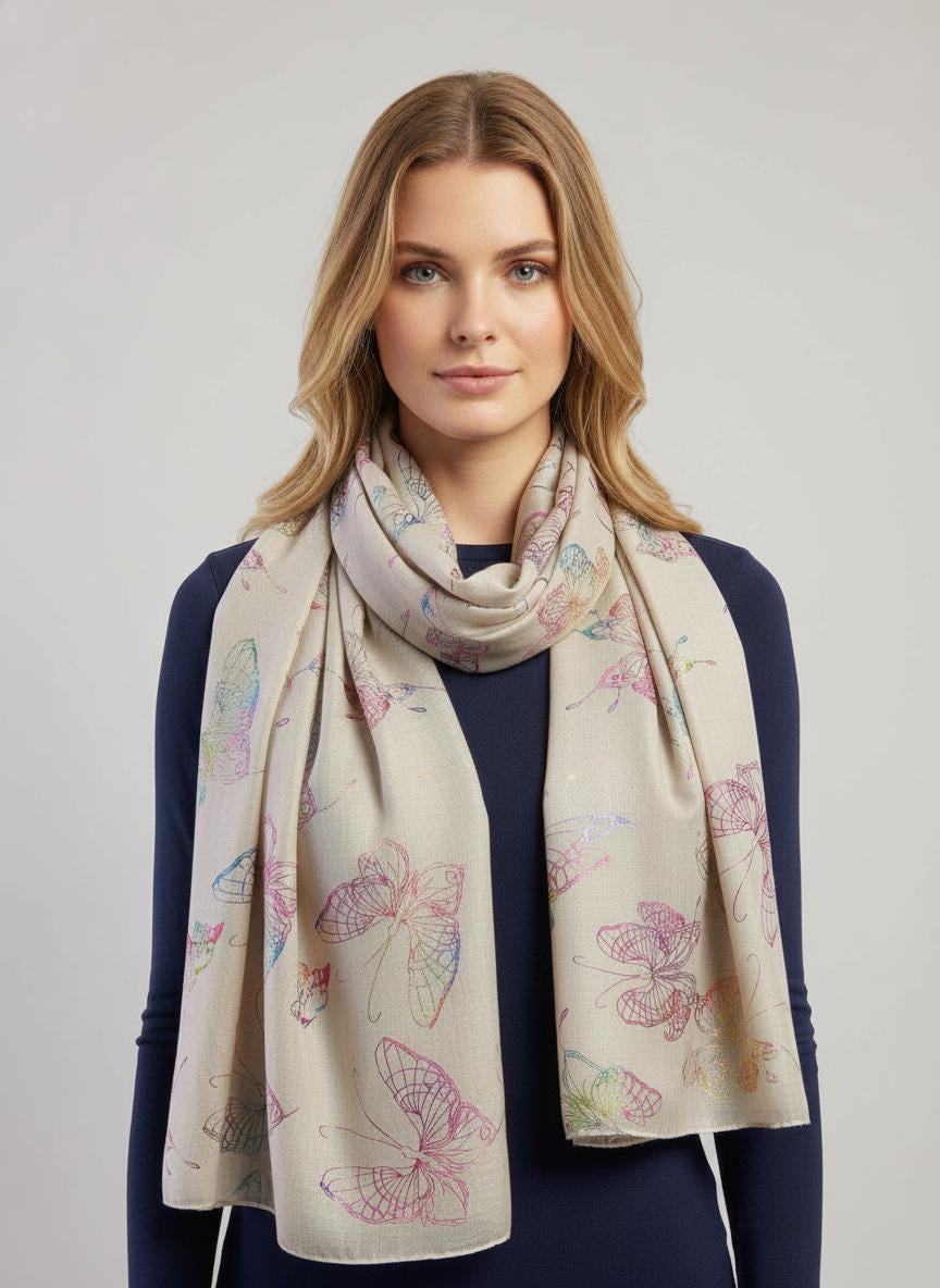 Glitterf Butterfly Print Ladies Celebrity Style Scarves Scarf Wrap Comes with a gift bag
