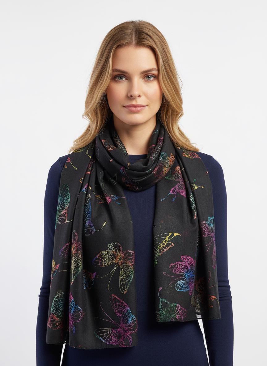 Glitterf Butterfly Print Ladies Celebrity Style Scarves Scarf Wrap Comes with a gift bag