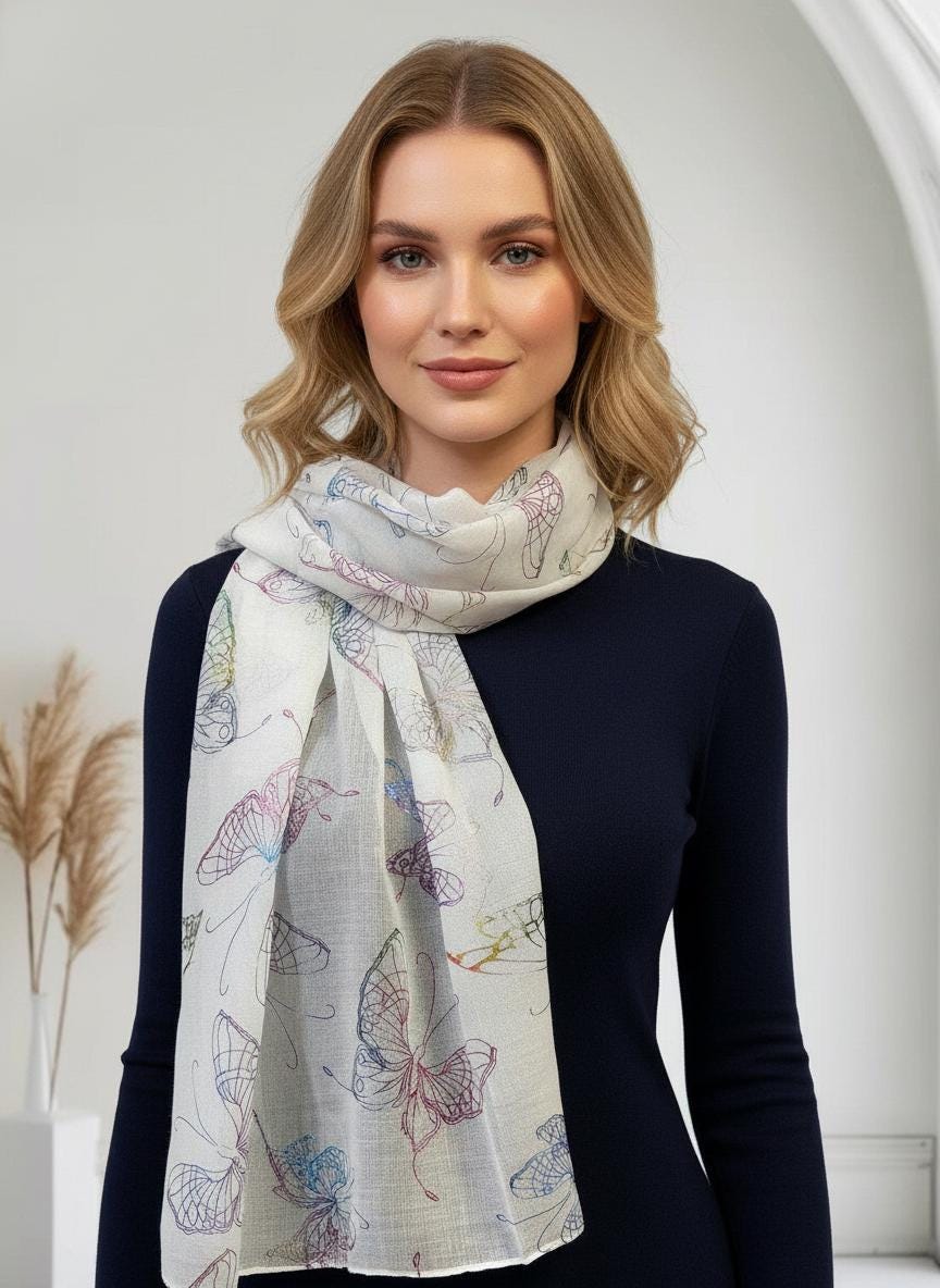 Glitterf Butterfly Print Ladies Celebrity Style Scarves Scarf Wrap Comes with a gift bag
