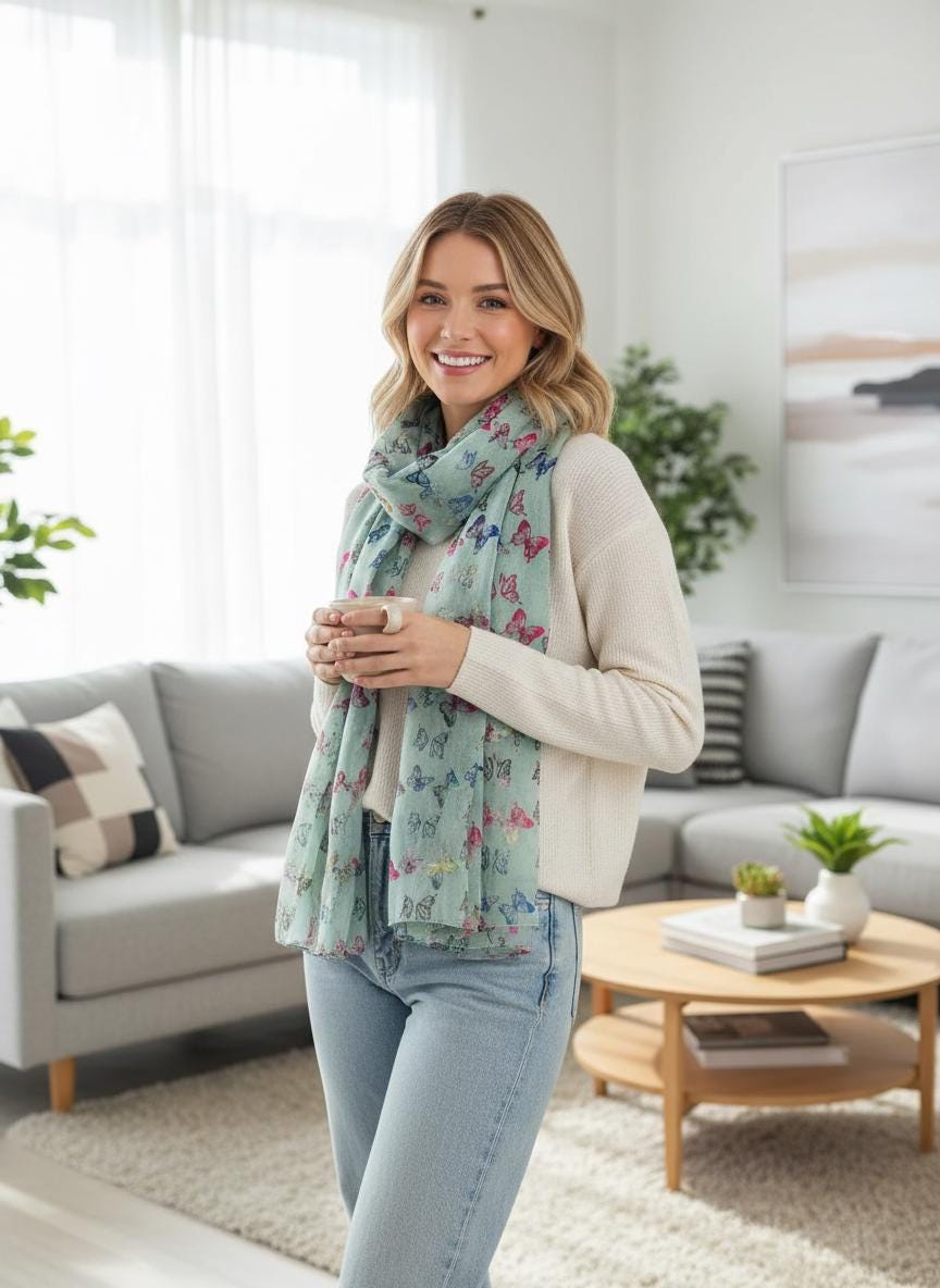 Rainbow Butterfly Print Ladies Celebrity Style Scarves Scarf Wrap Comes with a gift bag