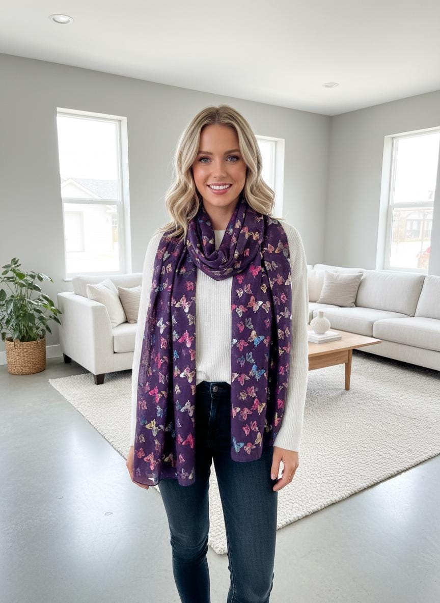 Rainbow Butterfly Print Ladies Celebrity Style Scarves Scarf Wrap Comes with a gift bag