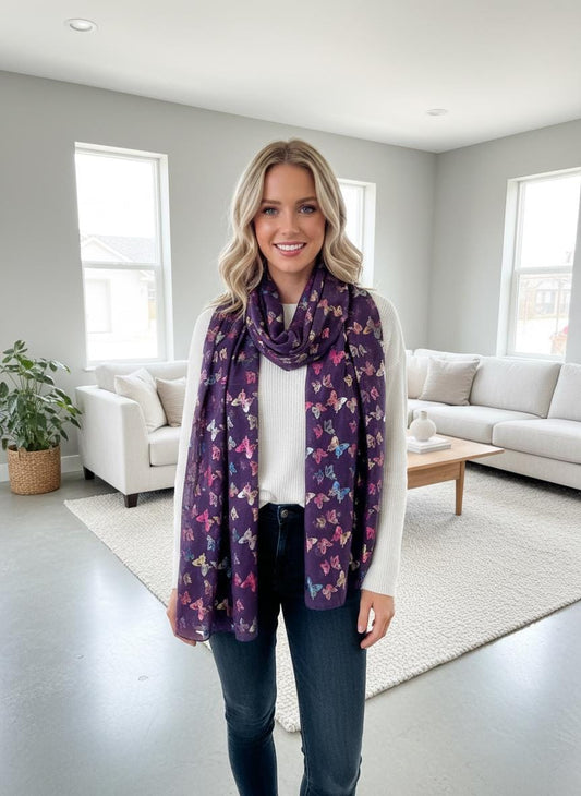 Rainbow Butterfly Print Ladies Celebrity Style Scarves Scarf Wrap Comes with a gift bag
