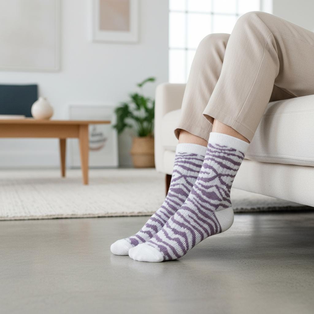 Ladies Seamless Soft Comfort Zebra Heart Pattern Crew Socks Premium Quality Gift for Her