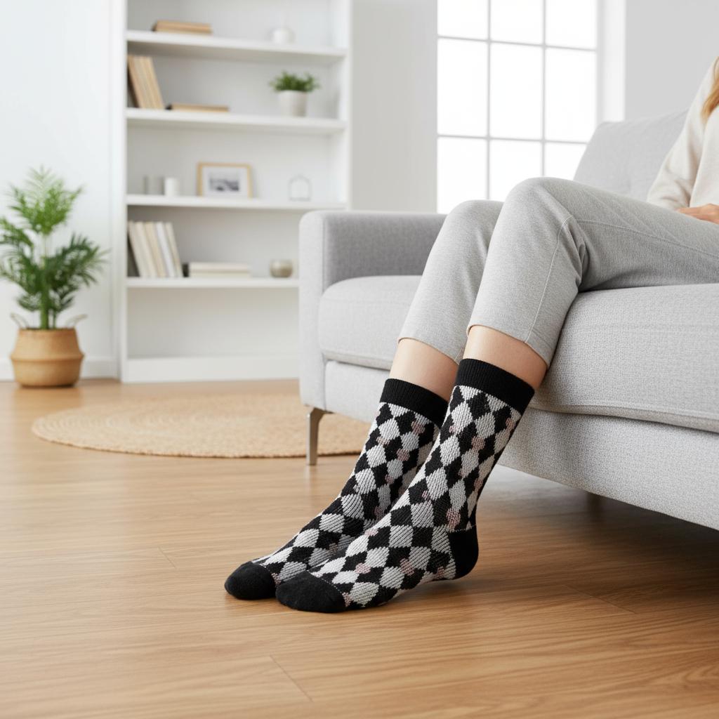 Ladies Seamless Soft Comfort Set of 6 Cow Flower Tree Pattern Crew Socks Premium Quality Gift for Her comes with a gift bag