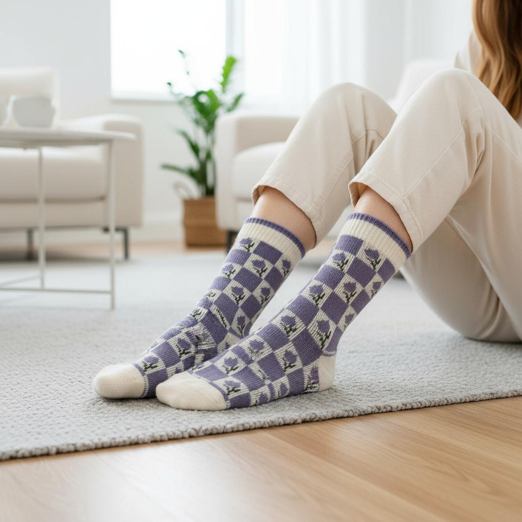 Ladies Seamless Soft Comfort Rabbit Flower Pattern Crew Socks Premium Quality Gift for Her