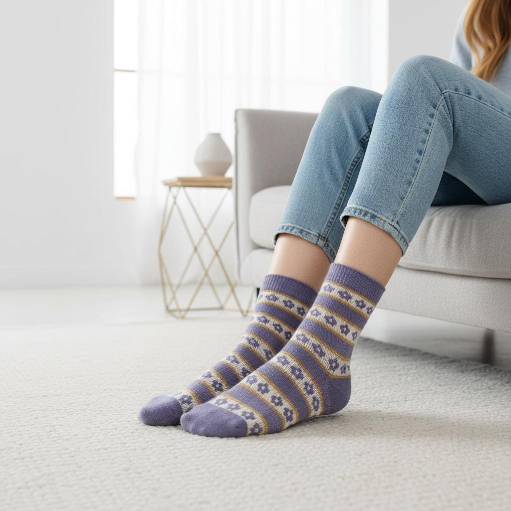 Ladies Seamless Soft Comfort Set of 6 Rabbit Flower Pattern Crew Socks Premium Quality Gift for Her comes with a gift bag
