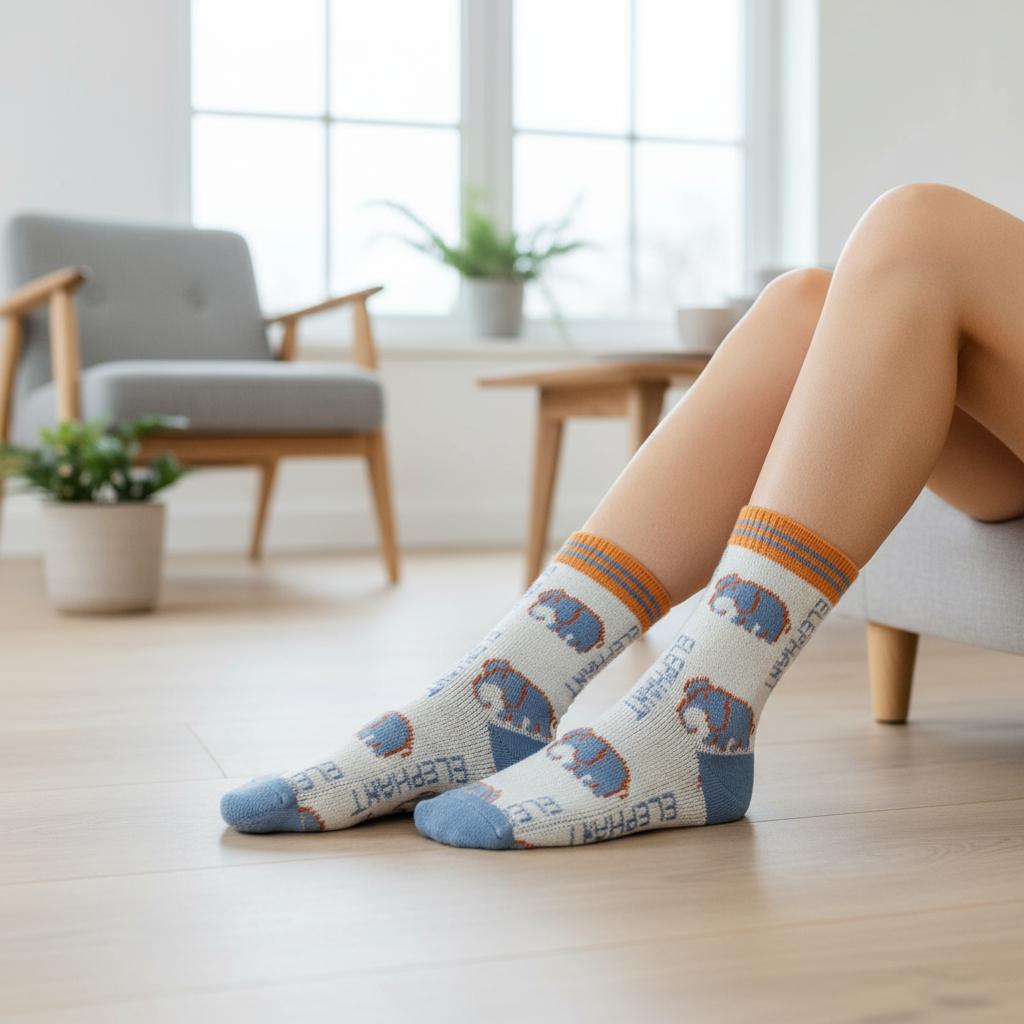 Ladies Seamless Soft Comfort Set of 6 Elephant Flower Love Heart Pattern Crew Socks Premium Quality Gift for Her comes with a gift bag