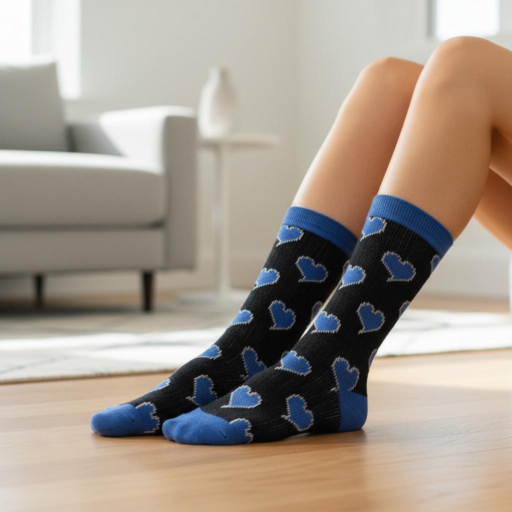 Ladies Seamless Soft Comfort Set of 5 Love Heart Pattern Crew Socks Premium Quality Gift for Her comes with a gift bag