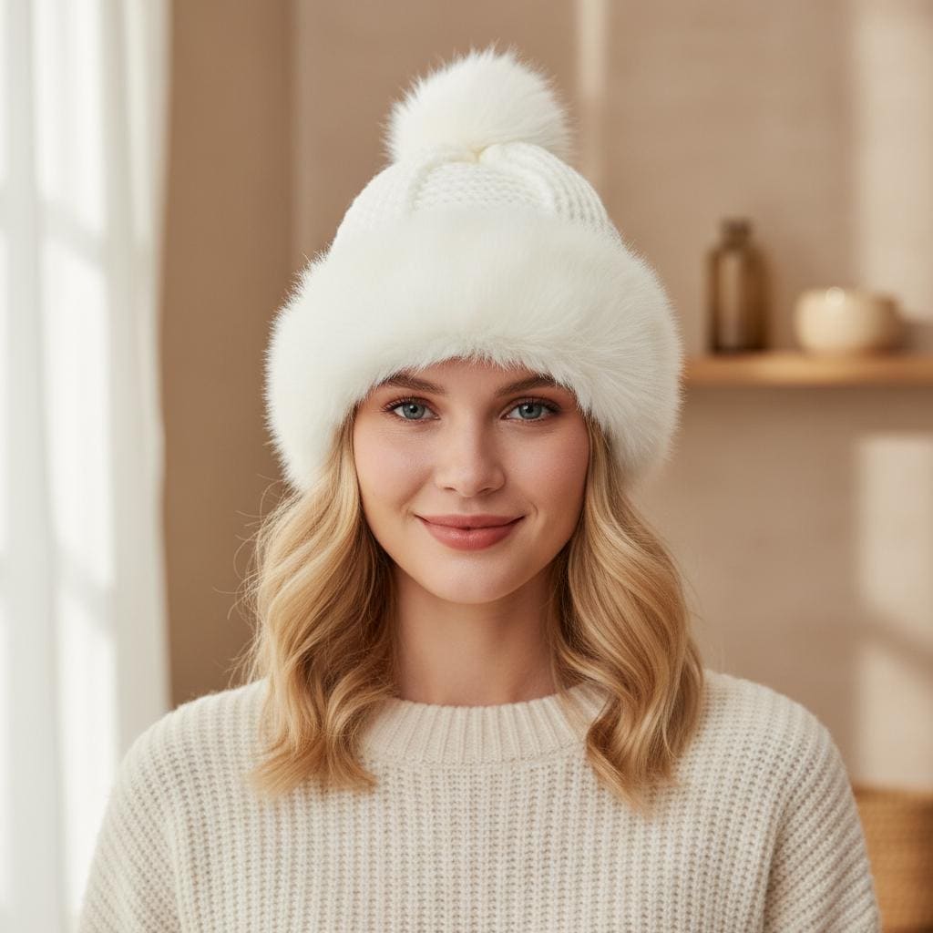 Pom Pom Chunky Knit Beanie Knitted Winter Hat, Boho Winter Beanie Pompom Hat Comes with a gift bag