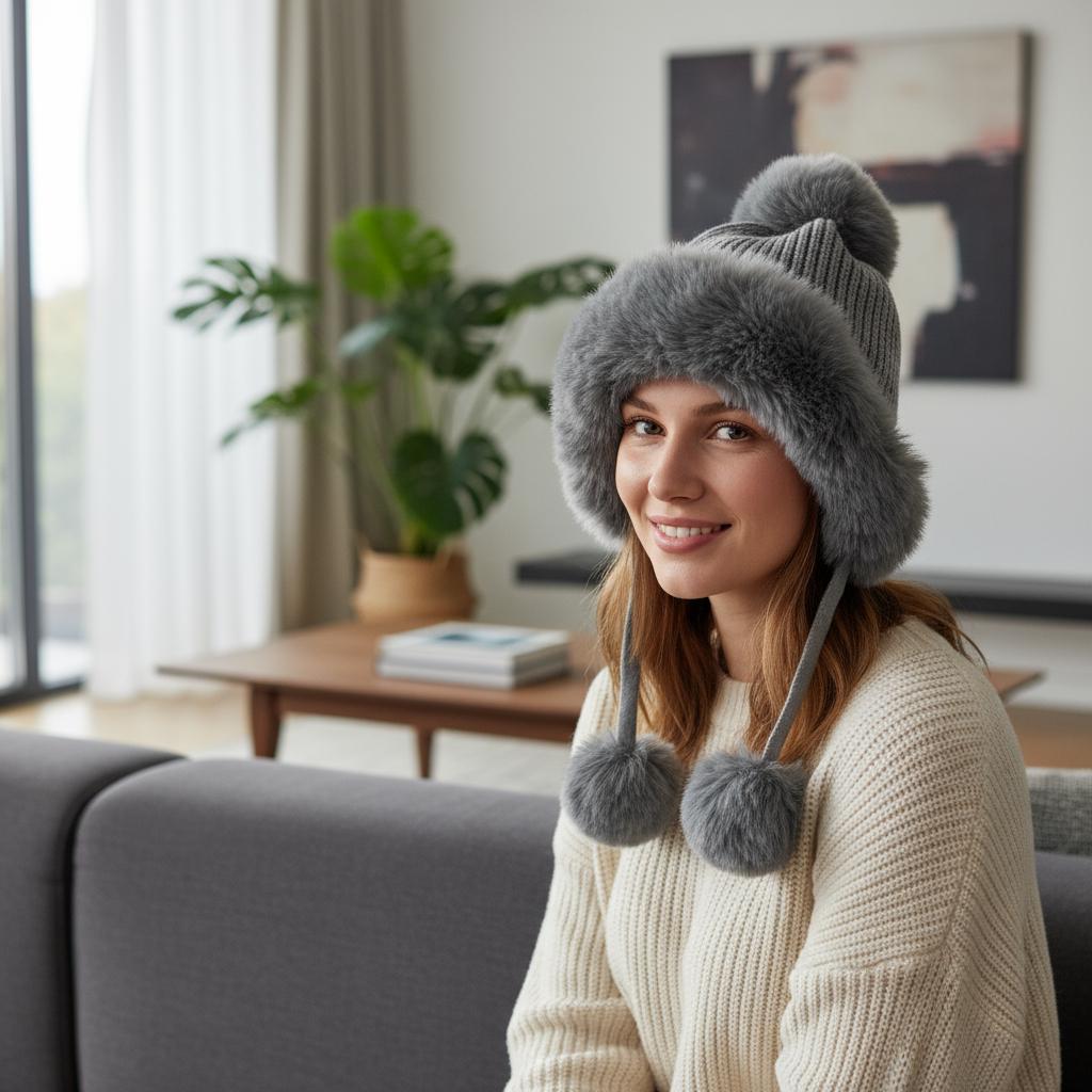 Personalized Pom Pom Knit Beanie: Chunky Winter Hat with Fleece Lining Comes with a gift bag