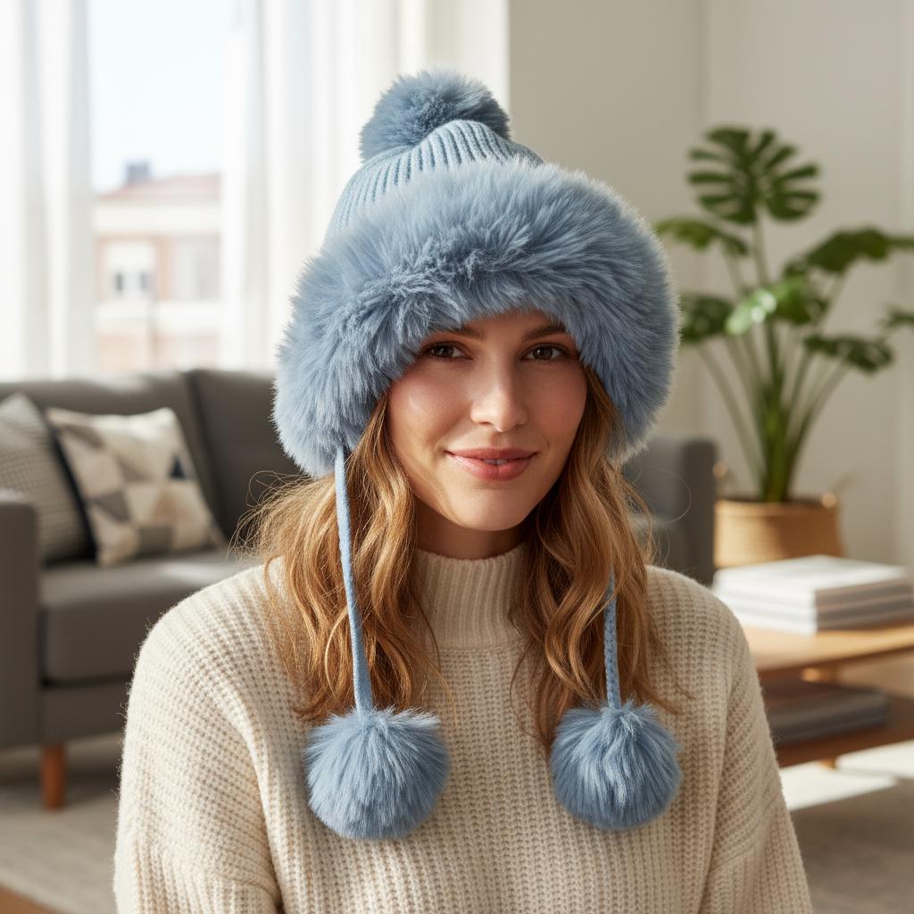 Personalized Pom Pom Knit Beanie: Chunky Winter Hat with Fleece Lining Comes with a gift bag