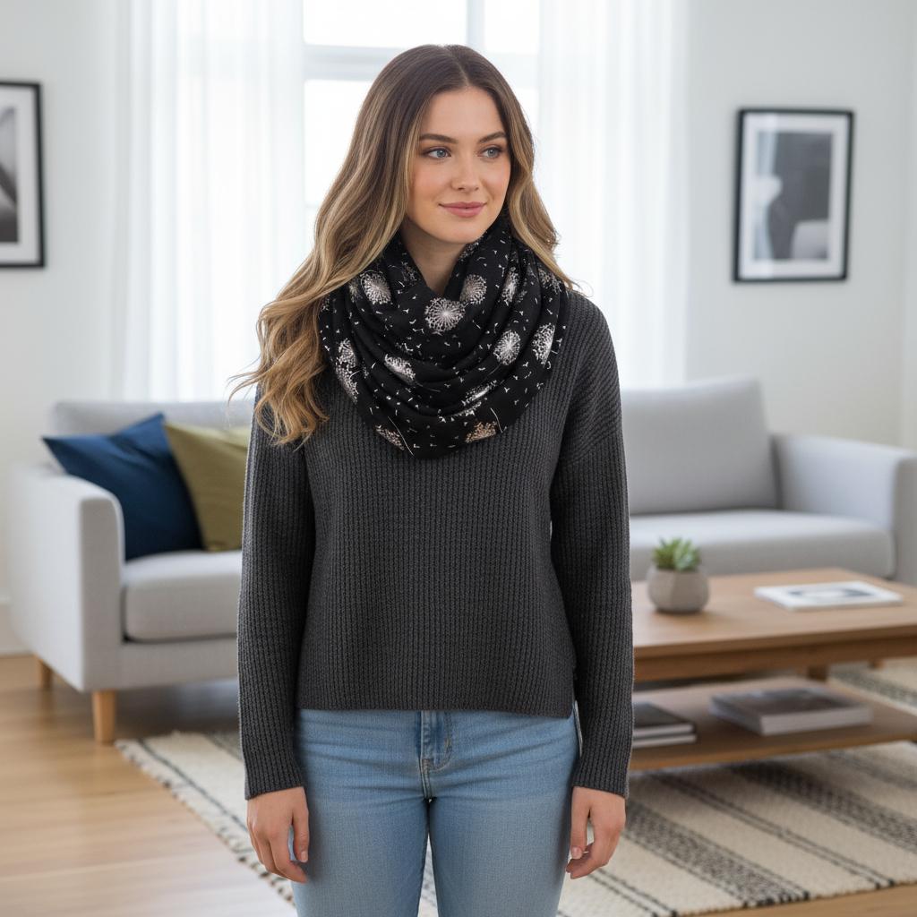 Lightweight Glitter Dandelion Snood Infinity Scarf Comes with a gift bag