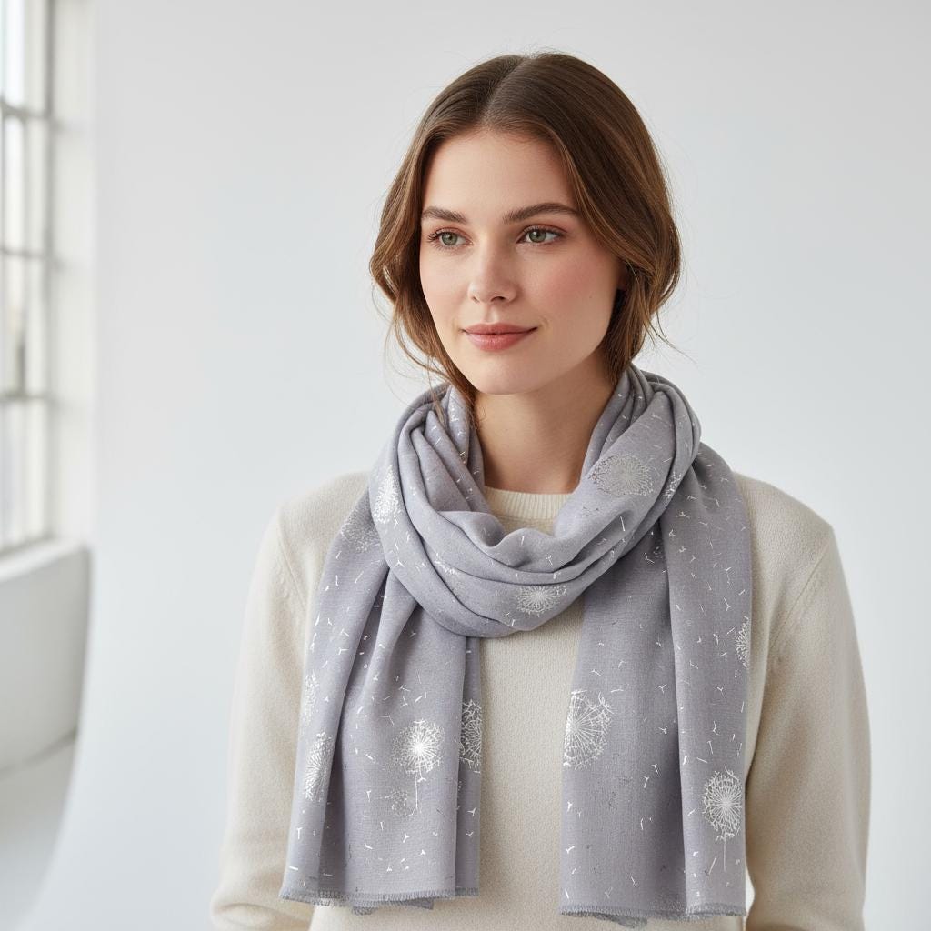 Glitter Shimmer Dandelion Print Scarf For Women Comes with a gift bag