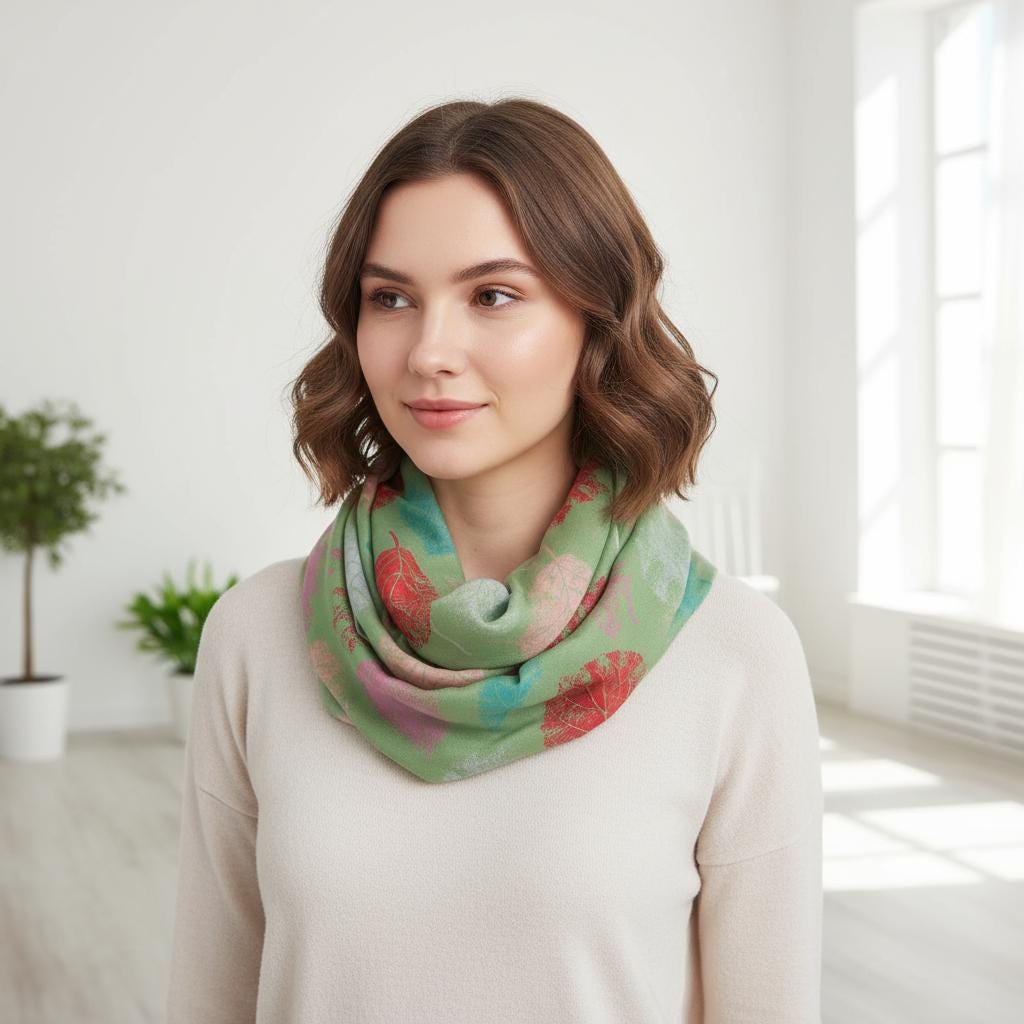 Lightweight Tree Leaf Leaves Print Snood Infinity Scarf Comes with a gift bag