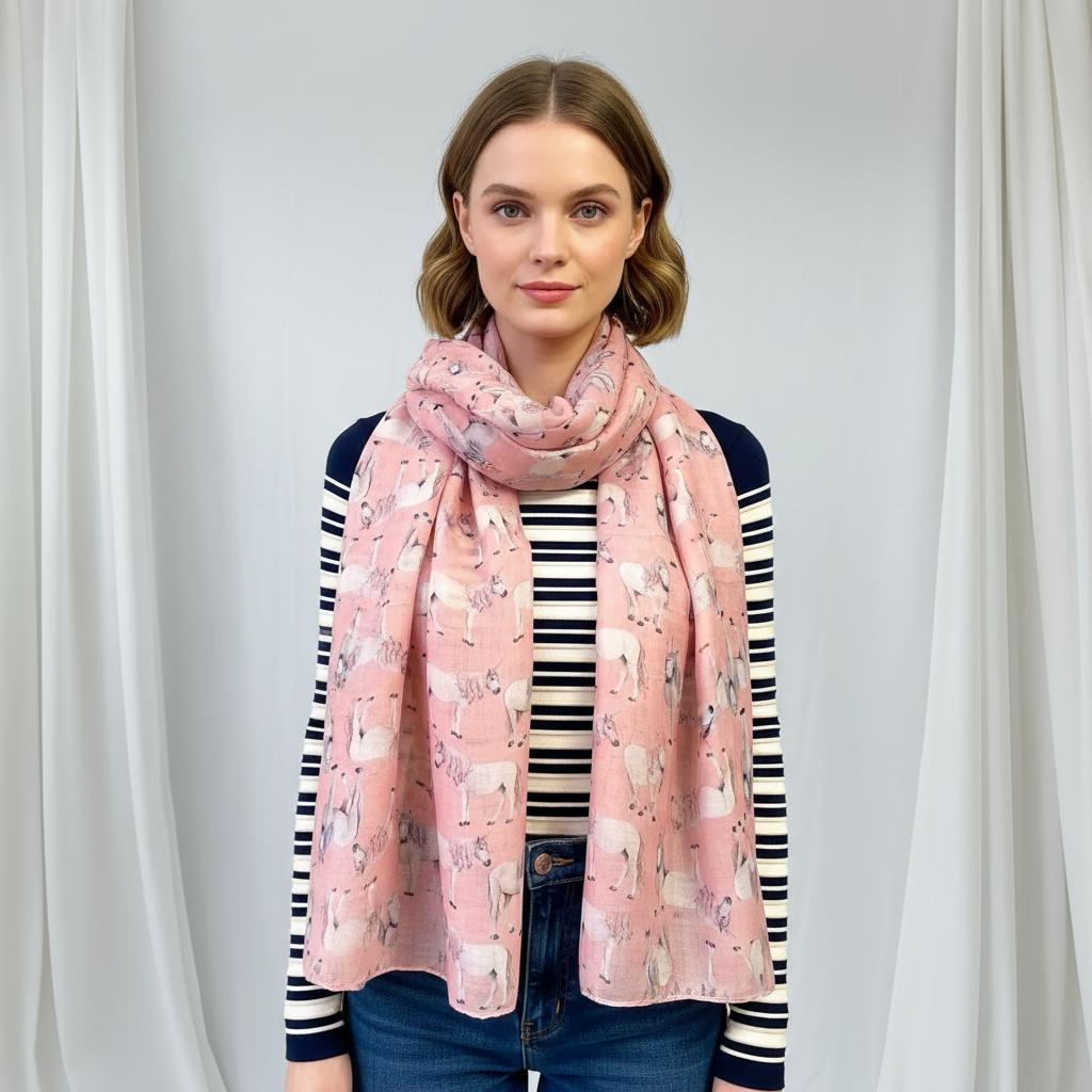 Unicorn Print Scarf: Lightweight Cotton Blend Fashion Wrap Comes with a gift bag