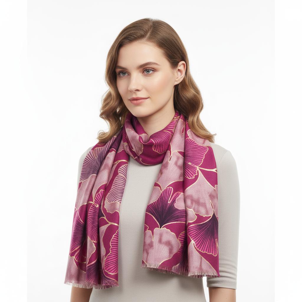 Ginkgo Flower Print Ladies Celebrity Style Scarves Scarf Wrap Comes with a gift bag