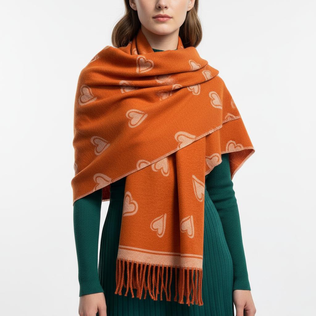 Love Heart Cashmere Blend Soft Large Reversible With Fringes Winter Scarf Shawl With A Magnetic Brooch Comes with a gift bag