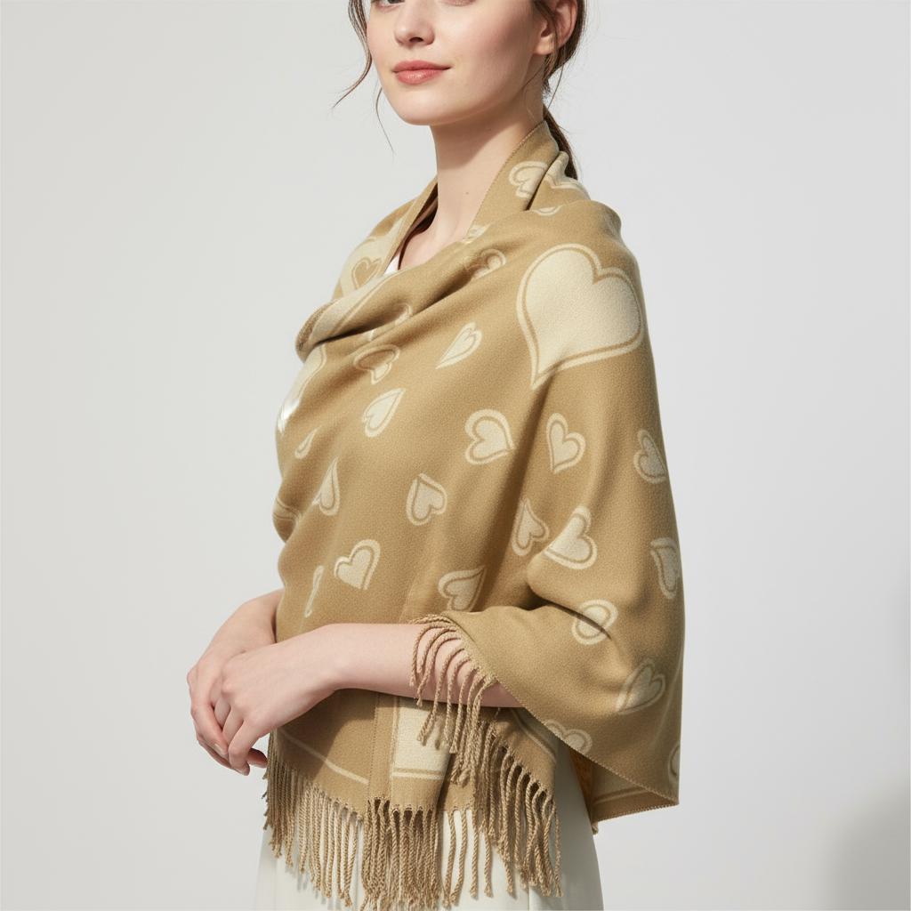 Love Heart Cashmere Blend Soft Large Reversible With Fringes Winter Scarf Shawl With A Magnetic Brooch Comes with a gift bag