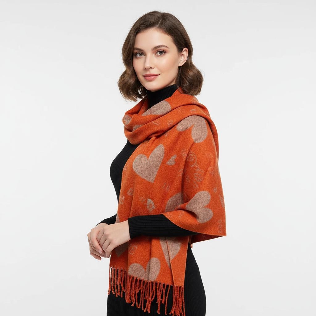 Love Heart Cashmere Blend High Quality Soft Large Reversible Winter Scarf Blanket Scarf Shawl With A Magnetic Brooch Comes with a gift bag