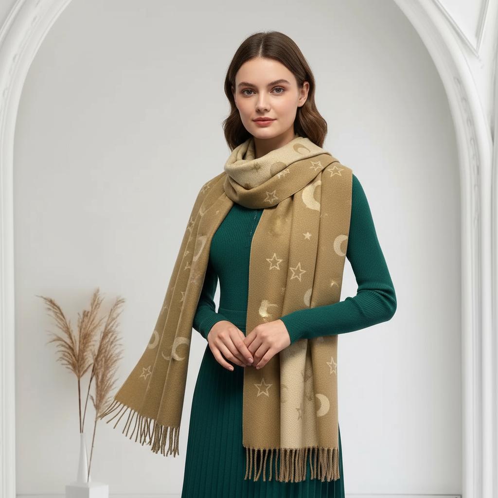 Moon and Stars Cashmere Blend Scarf: Reversible Blanket Shawl Comes with a gift bag