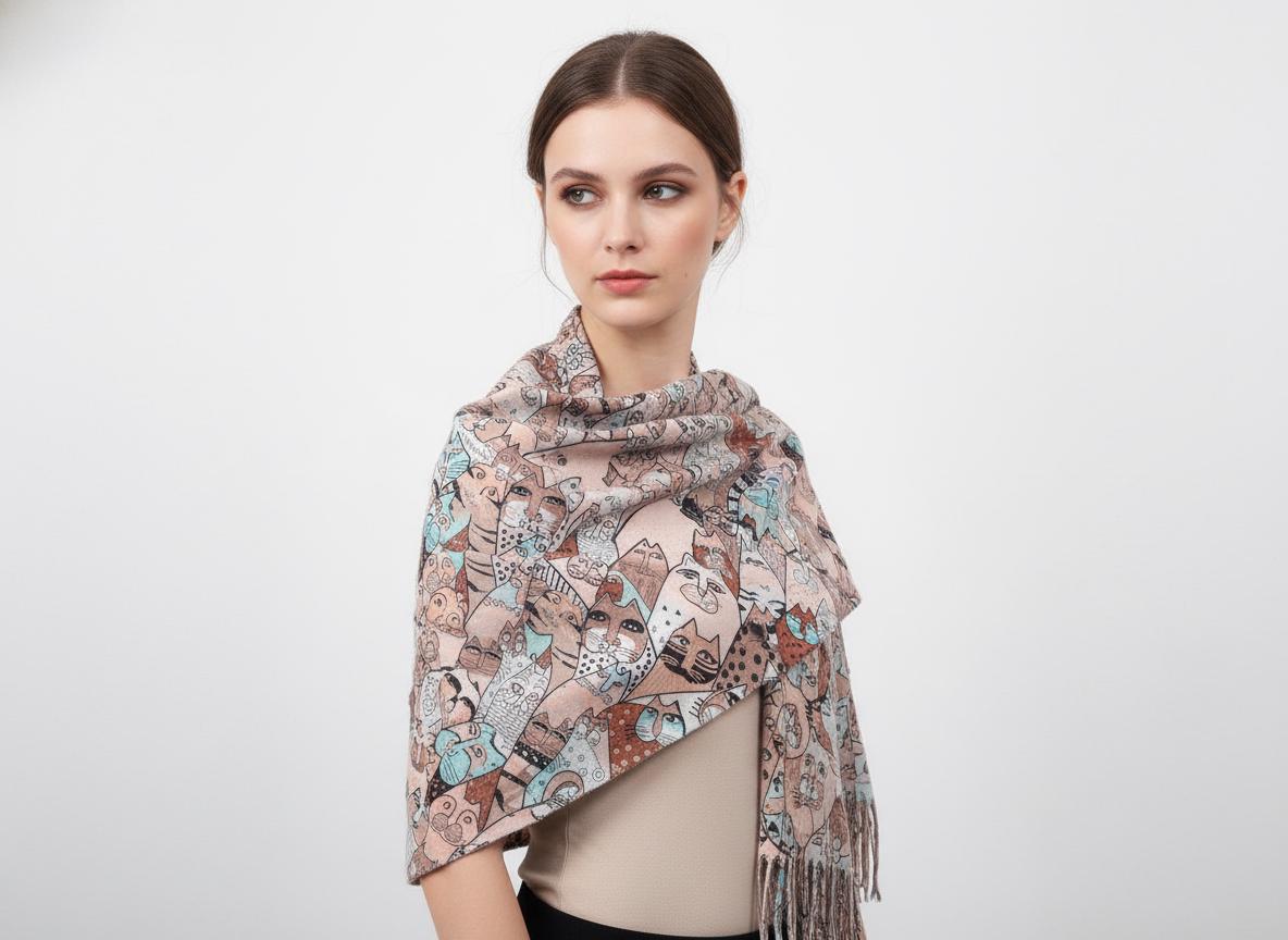 Cute Cat Print Cashmere Feel Shawl Wrap Scarf For Cat Lovers Comes with a gift bag