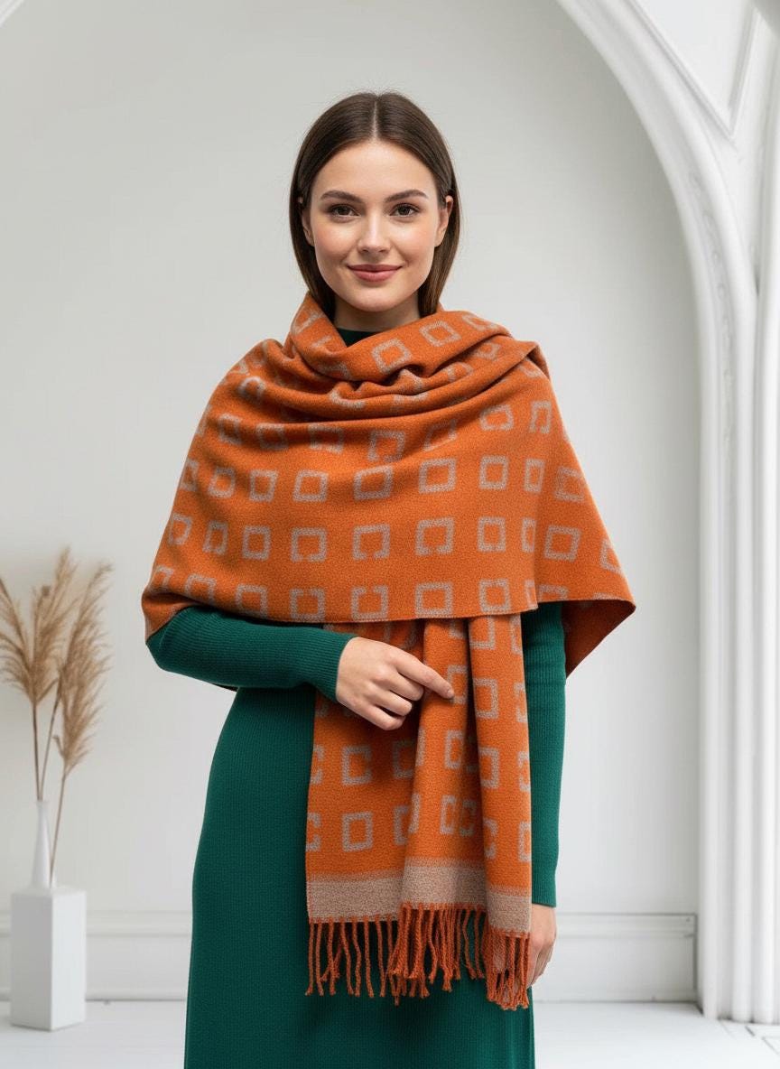 Cashmere Blend Scarf Blanket with Fringes With A Free Tree of Life Brooch Comes with a gift bag