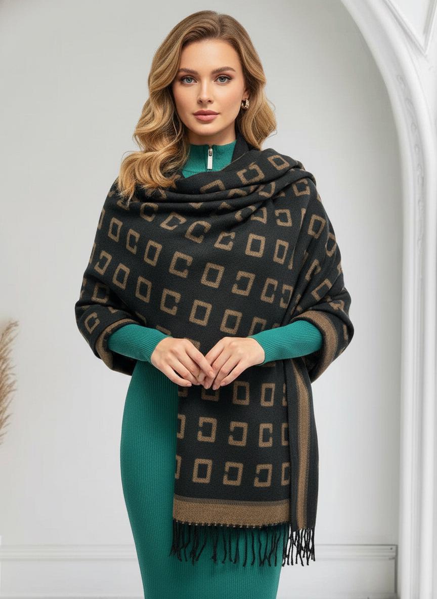 Cashmere Blend Scarf Blanket with Fringes With A Free Tree of Life Brooch Comes with a gift bag