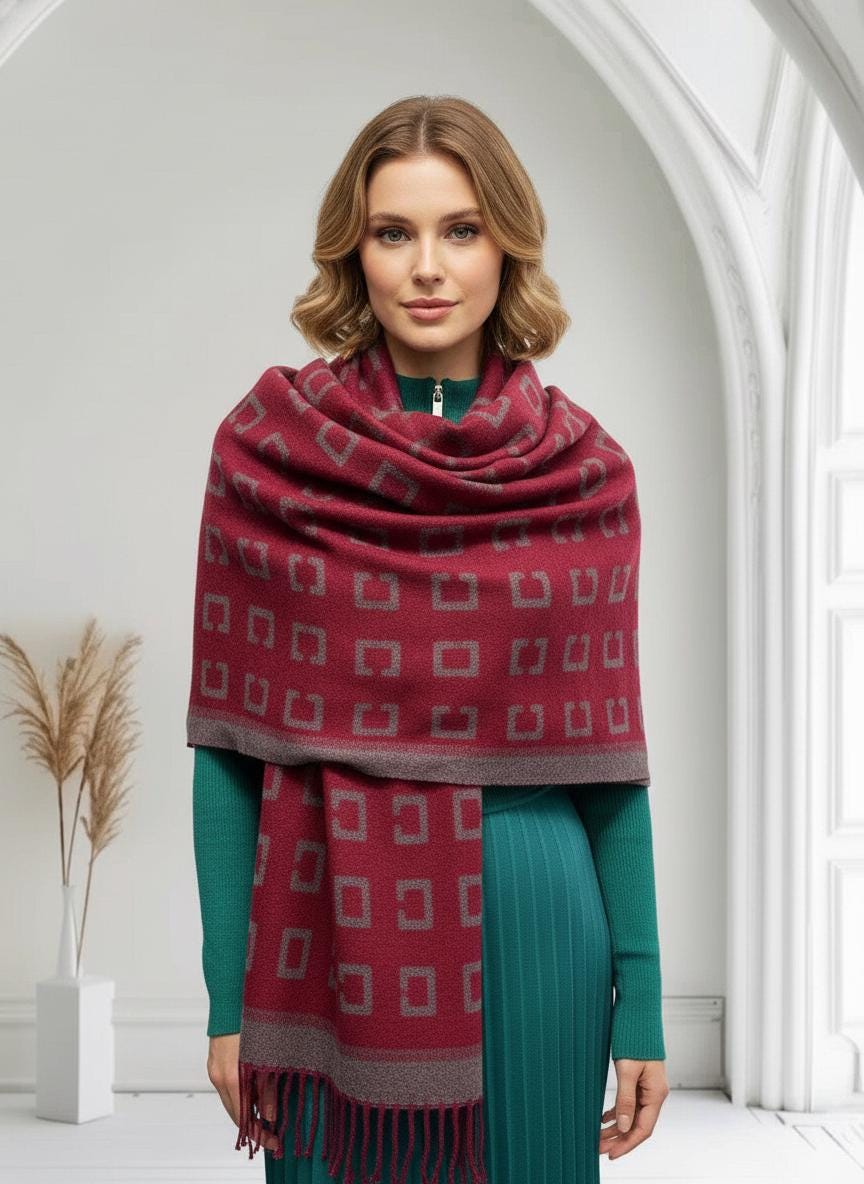 Cashmere Blend Scarf Blanket with Fringes With A Free Tree of Life Brooch Comes with a gift bag