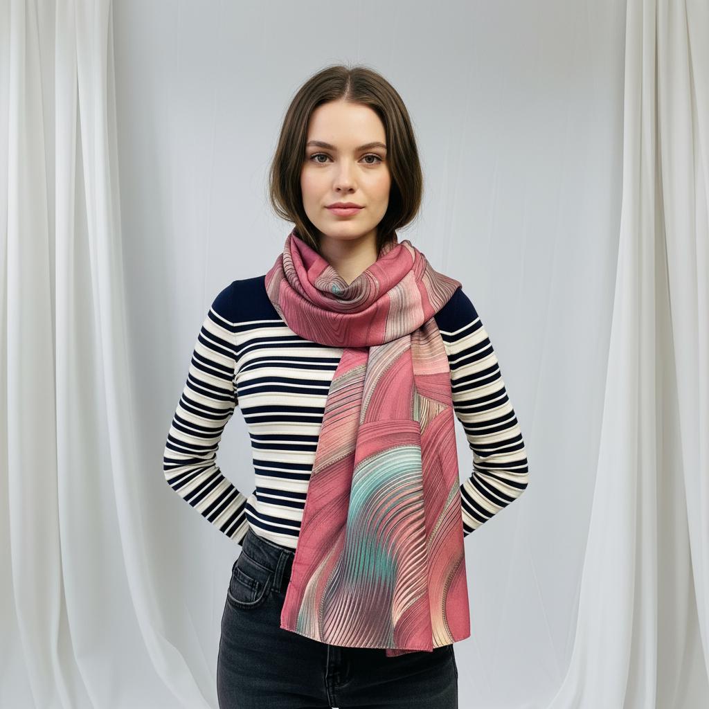 Rose gold outlined Swirl Wave Print Pashmina Shawl Comes with a gift bag