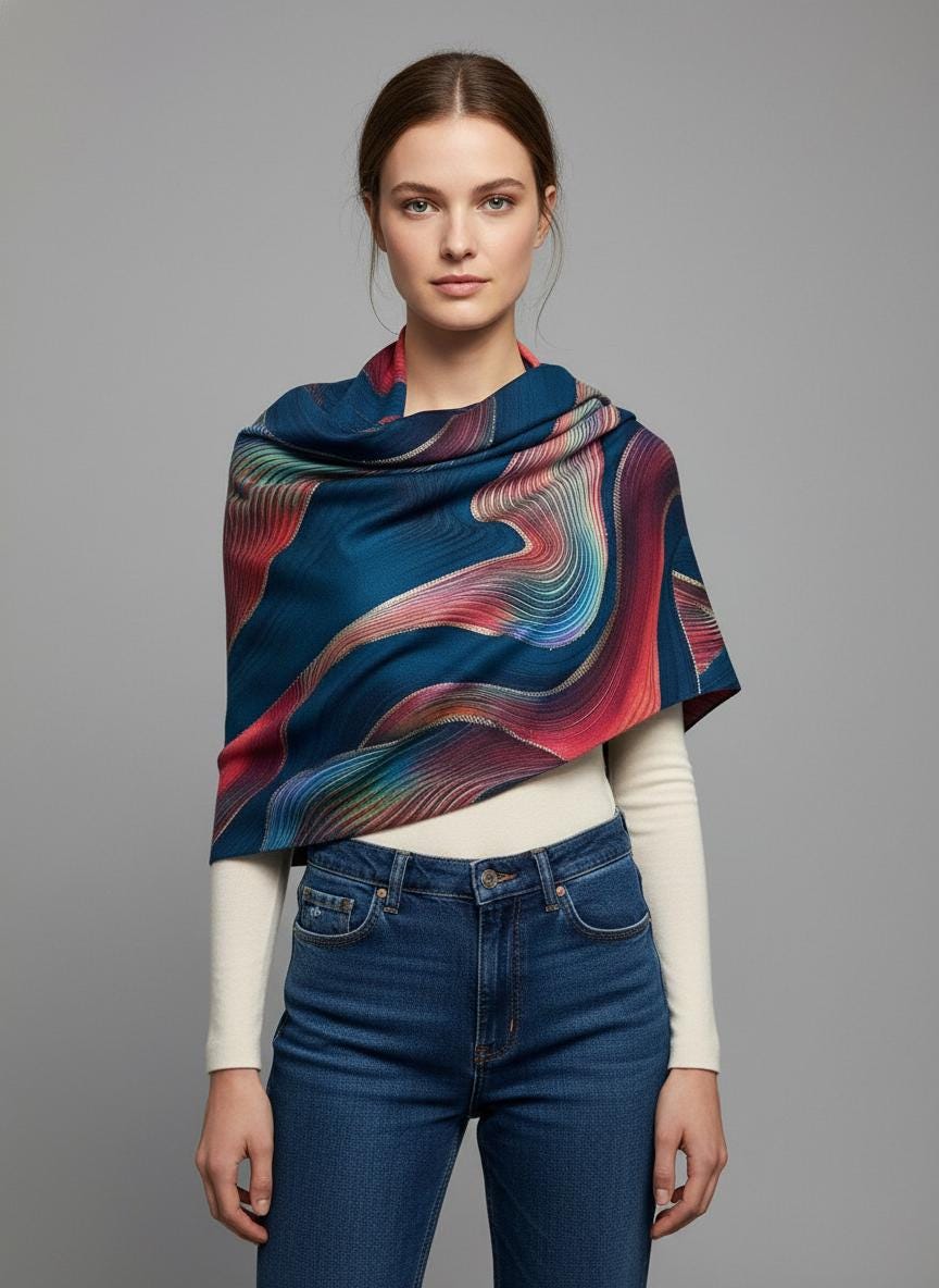Rose gold outlined Swirl Wave Print Pashmina Shawl Comes with a gift bag