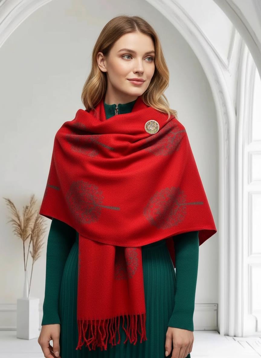 Tree of Life Cashmere Blend Scarf with Magnetic Brooch Comes with a gift bag