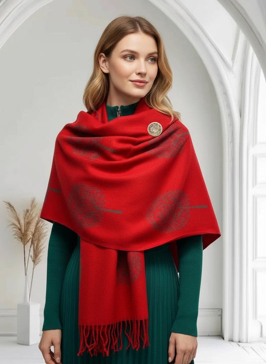 Tree of Life Cashmere Blend Scarf with Magnetic Brooch Comes with a gift bag
