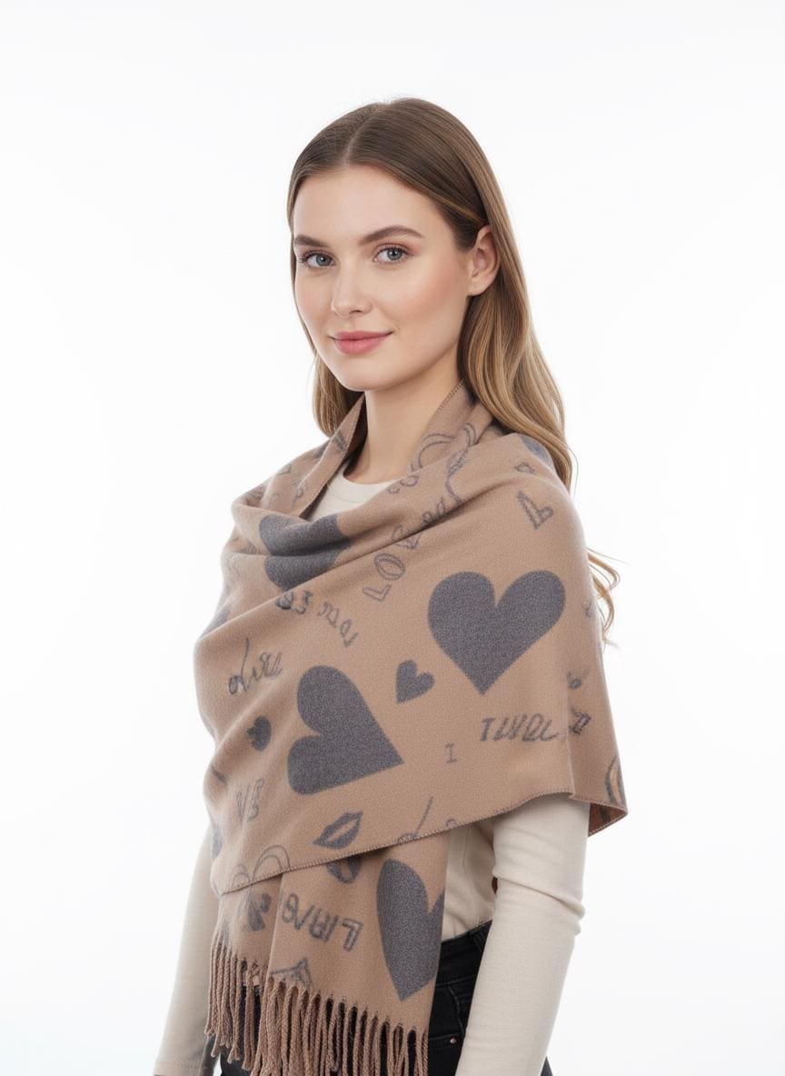 Love Heart Cashmere Blend High Quality Soft Large Reversible Winter Scarf Blanket Scarf Shawl With A Magnetic Brooch Comes with a gift bag