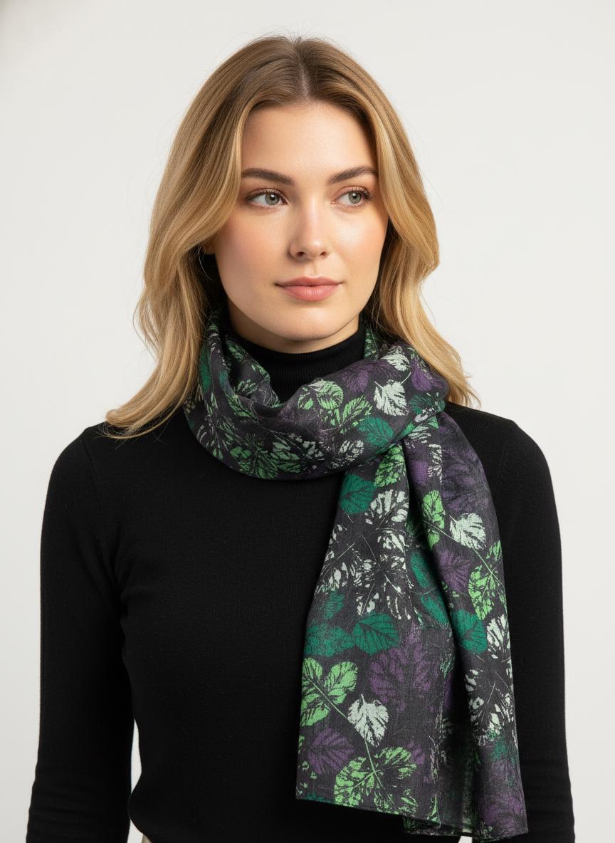 Autumn Leaf Print Scarf Lightweight Viscose Fashion Wrap Comes with a gift bag