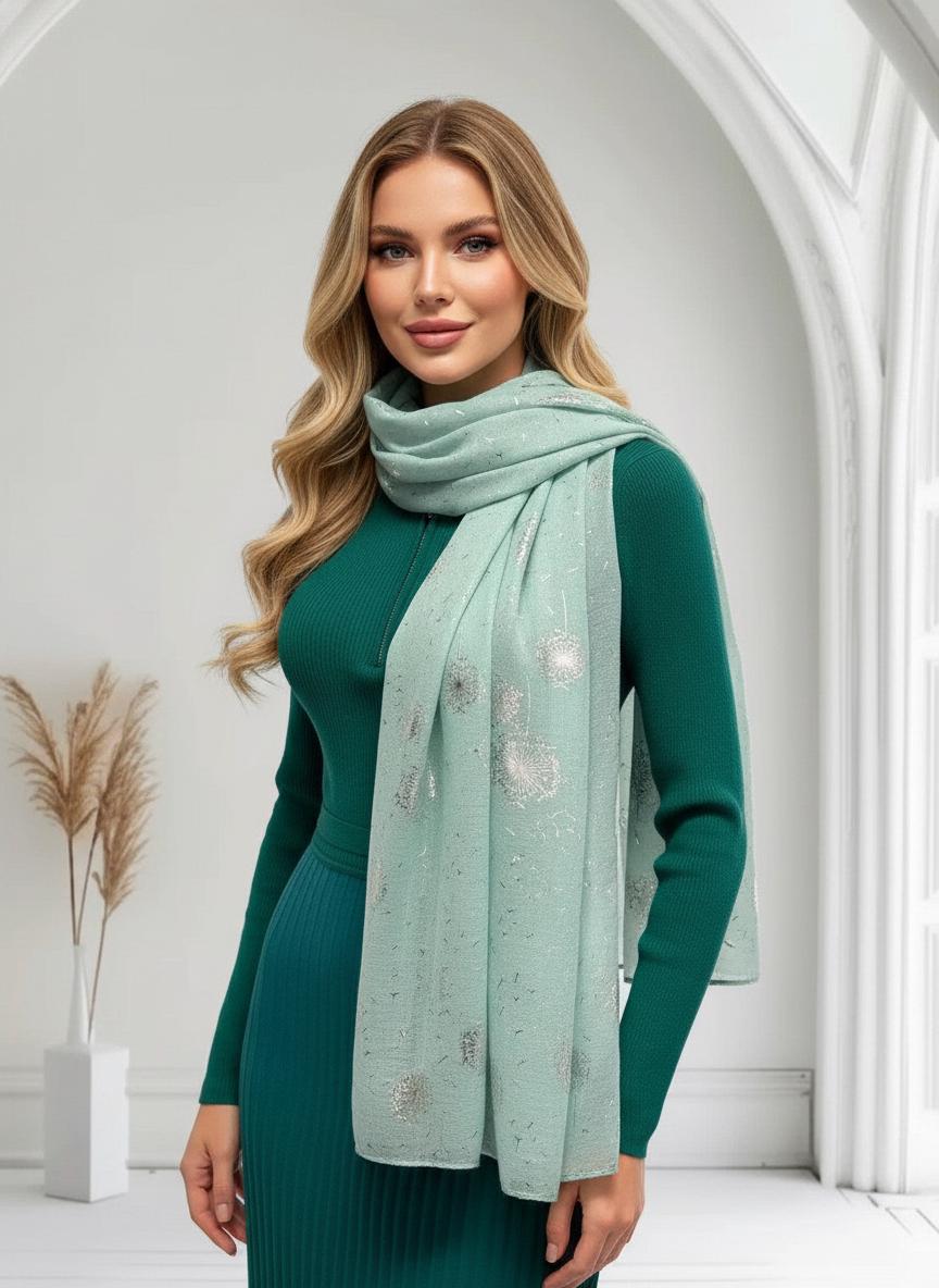 Glitter Shimmer Dandelion Print Scarf For Women Comes with a gift bag