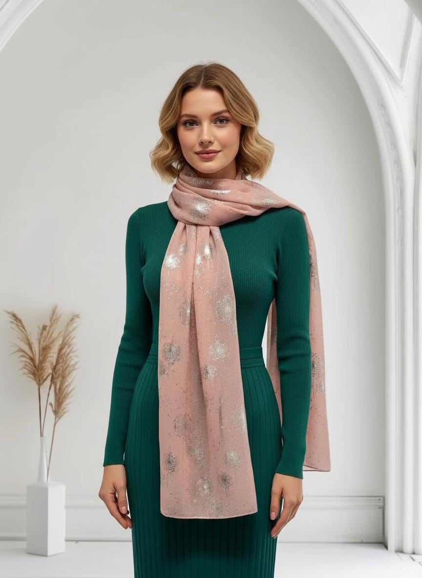 Glitter Shimmer Dandelion Print Scarf For Women Comes with a gift bag
