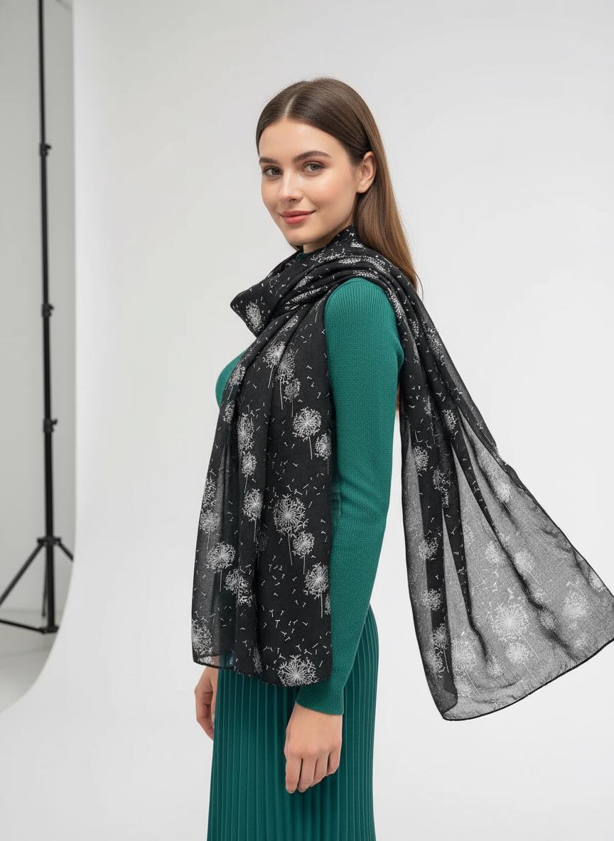 Glitter Shimmer Dandelion Print Scarf For Women Comes with a gift bag