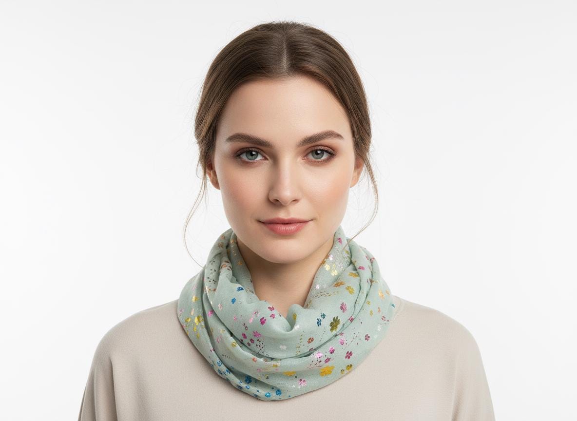 Lightweight Glitter Daisy Flower Snood Infinity Scarf Comes with a gift bag