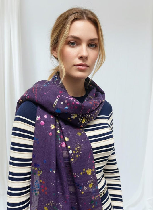 Glitter Daisy Flowers Print Scarf Comes with a gift bag
