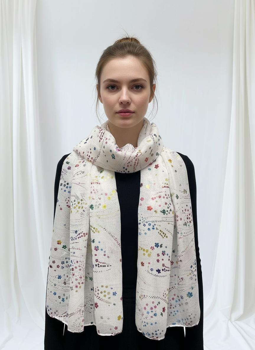 Glitter Daisy Flowers Print Scarf Comes with a gift bag