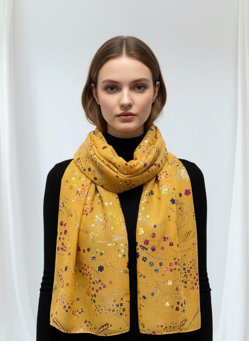 Glitter Daisy Flowers Print Scarf Comes with a gift bag