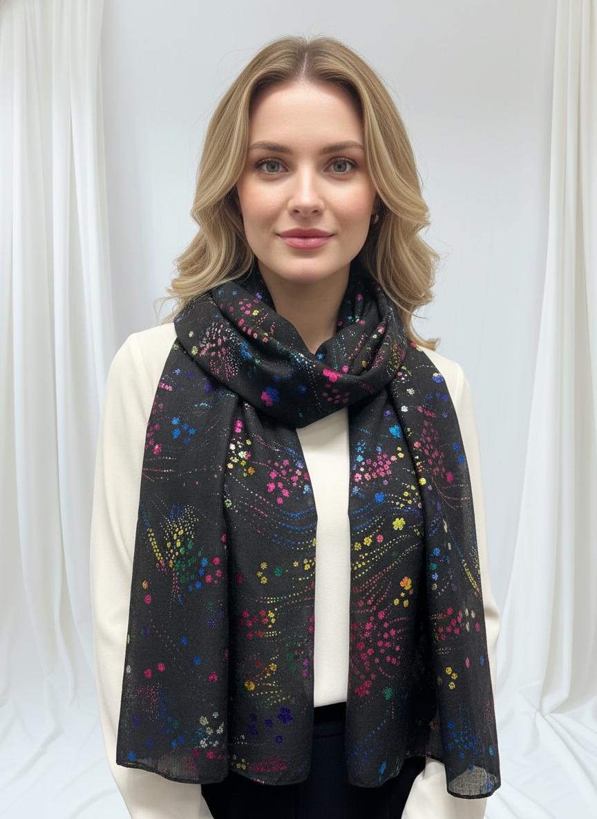 Glitter Daisy Flowers Print Scarf Comes with a gift bag