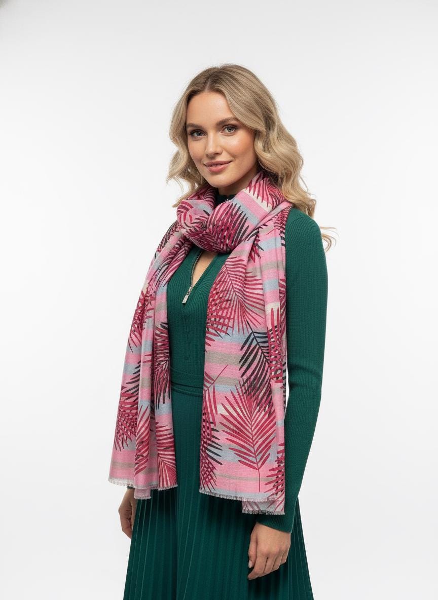 Leaf Print Soft Scarf For Women Free Gift Wrap Comes with a gift bag