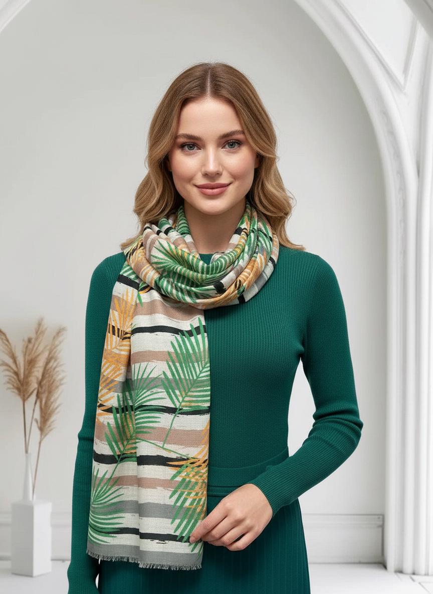 Leaf Print Soft Scarf For Women Free Gift Wrap Comes with a gift bag
