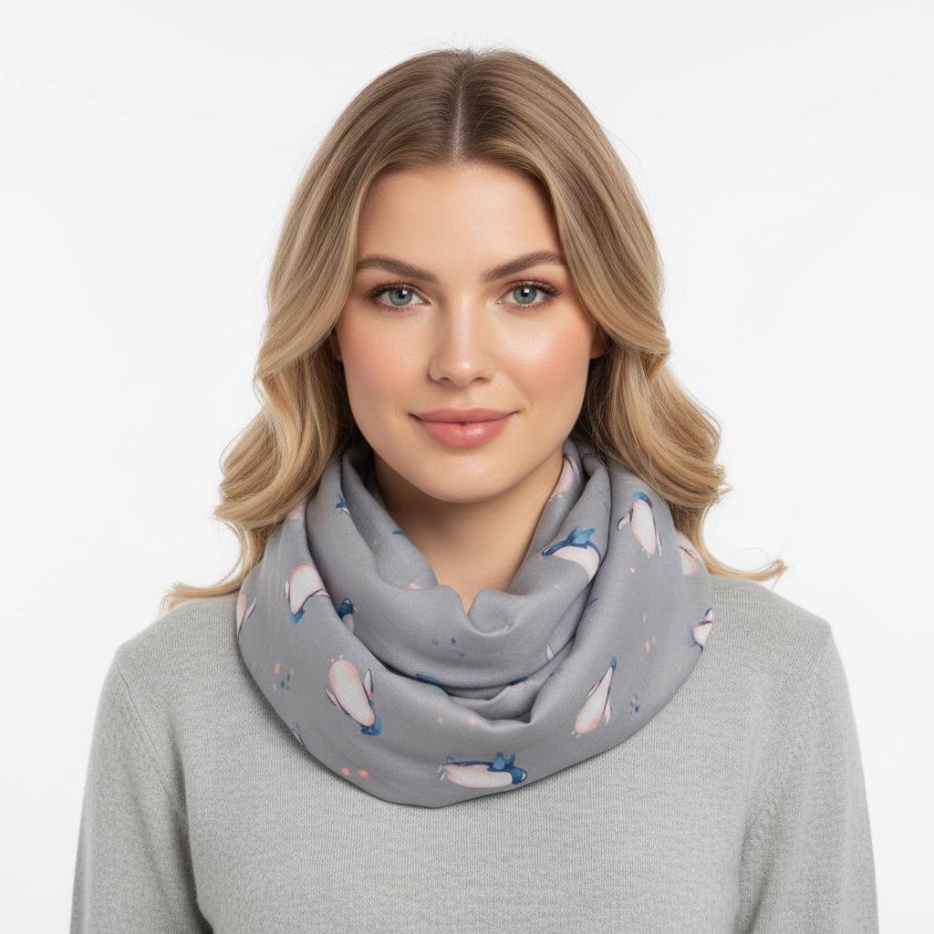 Watercolour Penguin Bird Print Snood Infinity Scarf Women Accessories Comes with a gift bag