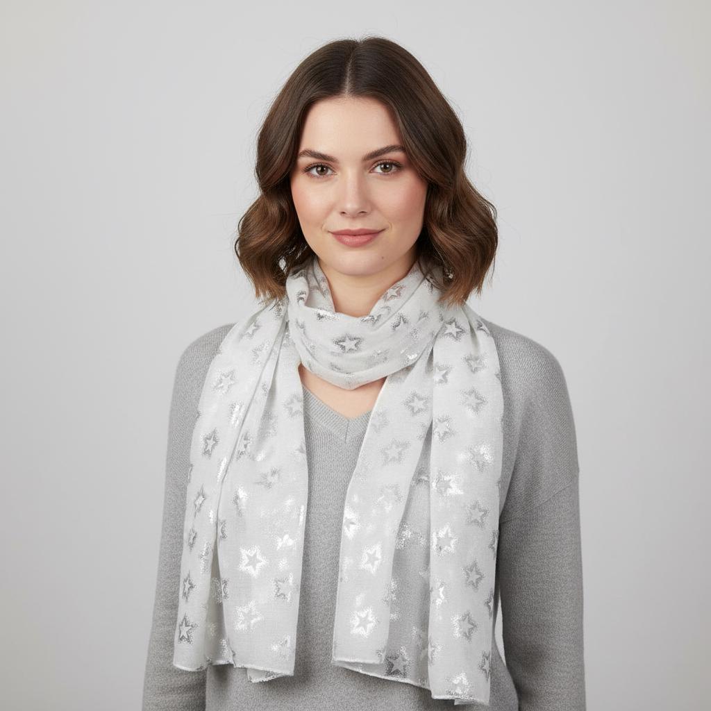 Glitter Star Print Ladies Celebrity Style Scarves Scarf Wrap Comes with a gift bag
