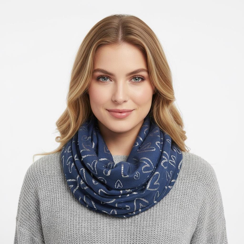 Lightweight Glitter Love Heart Snood Infinity Scarf Comes with a gift bag